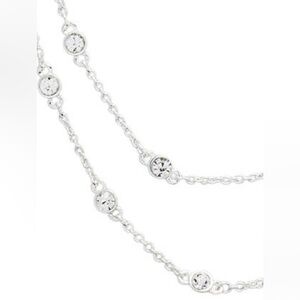 NWT Kim Rogers Silver Tone Crystal 17” Two Row Channel Necklace